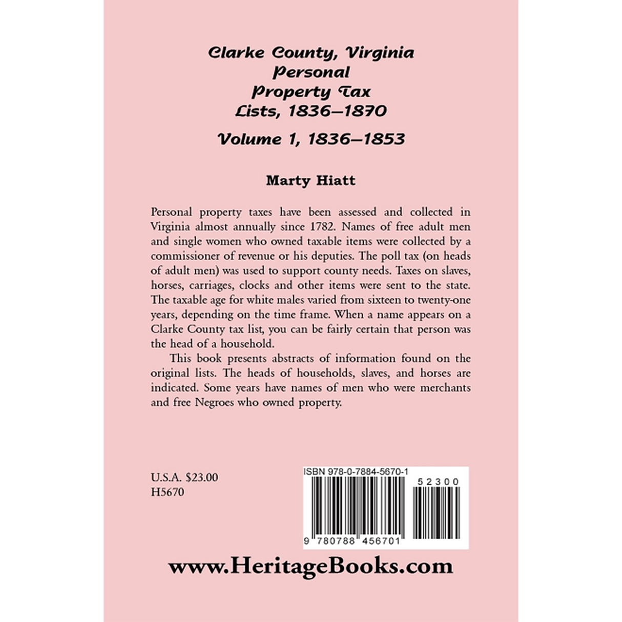 Clarke County, Virginia Personal Property Tax Lists: Volume 1, 1836-1853 back cover