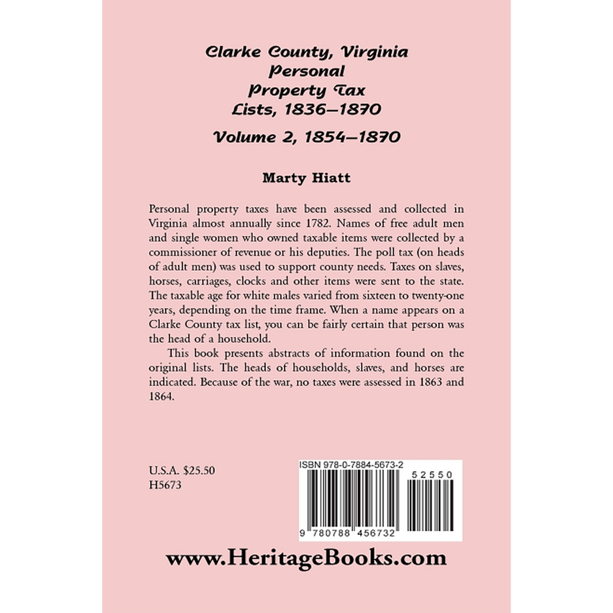 Clarke County, Virginia Personal Property Tax Lists: Volume 2, 1854-1870 back cover