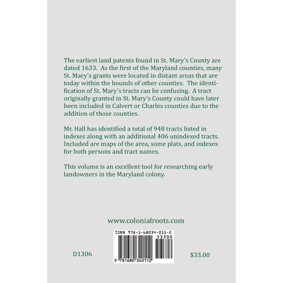 Early Landowners of Maryland, Volume 5: St. Mary's County, 1633-1710 back cover