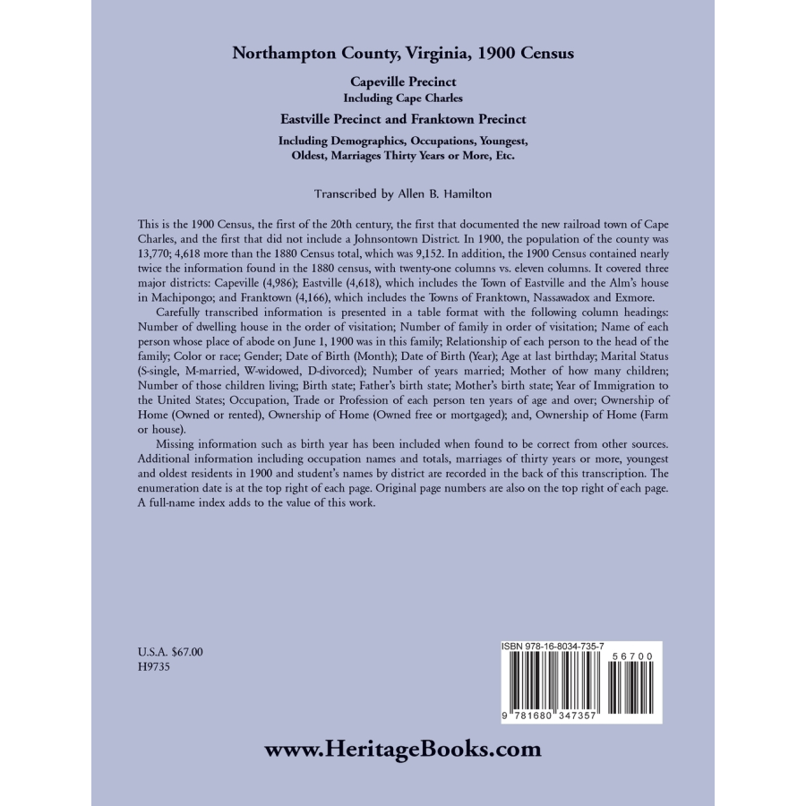 Northampton County, Virginia 1900 Census back cover