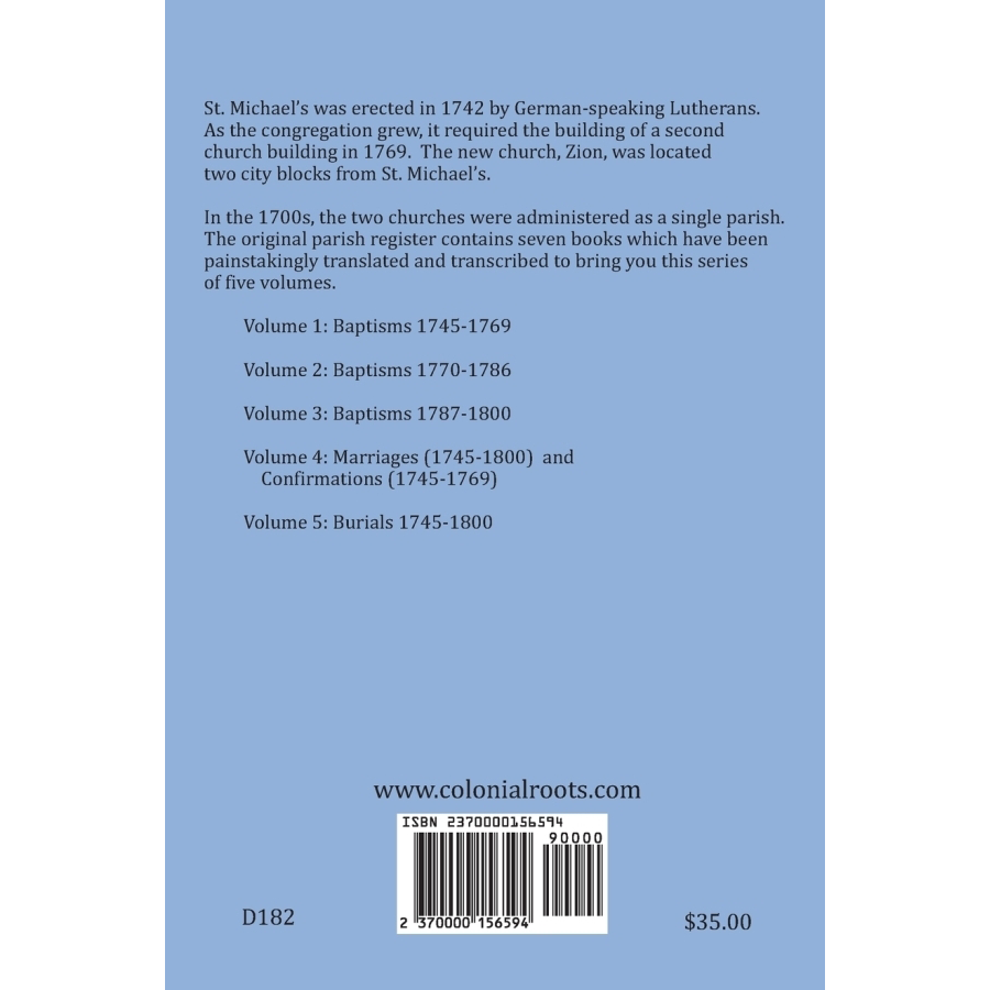 18th Century Records of the German Lutheran Church at Philadelphia, Pennsylvania (St. Michael's and Zion): Volume 3, Baptisms 1787-1800 back cover