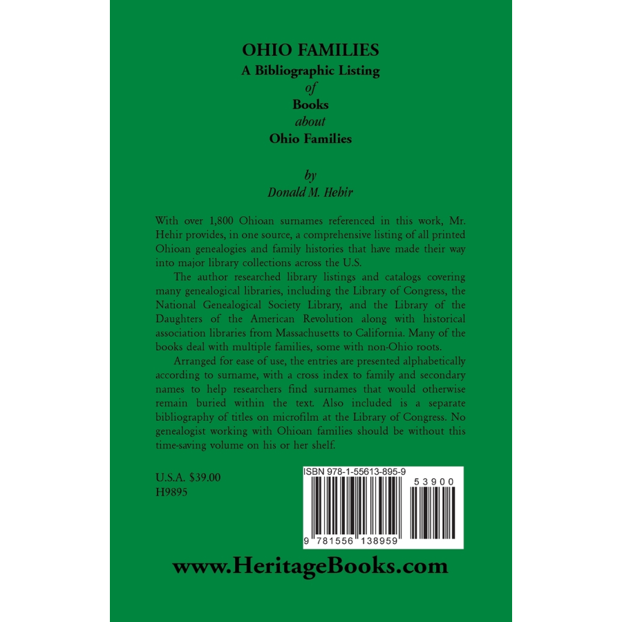 Ohio Families: A Bibliographic Listing of Books About Ohio Families back cover