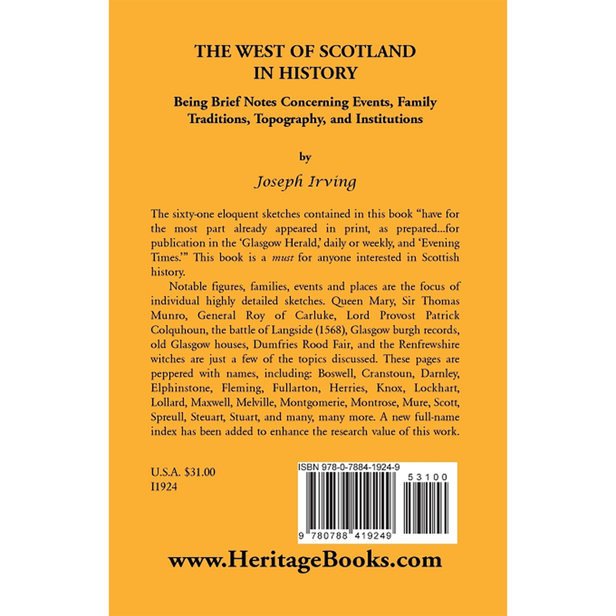 The West of Scotland in History: Being Brief Notes Concerning Events, Family Traditions, Topography, and Institutions back cover