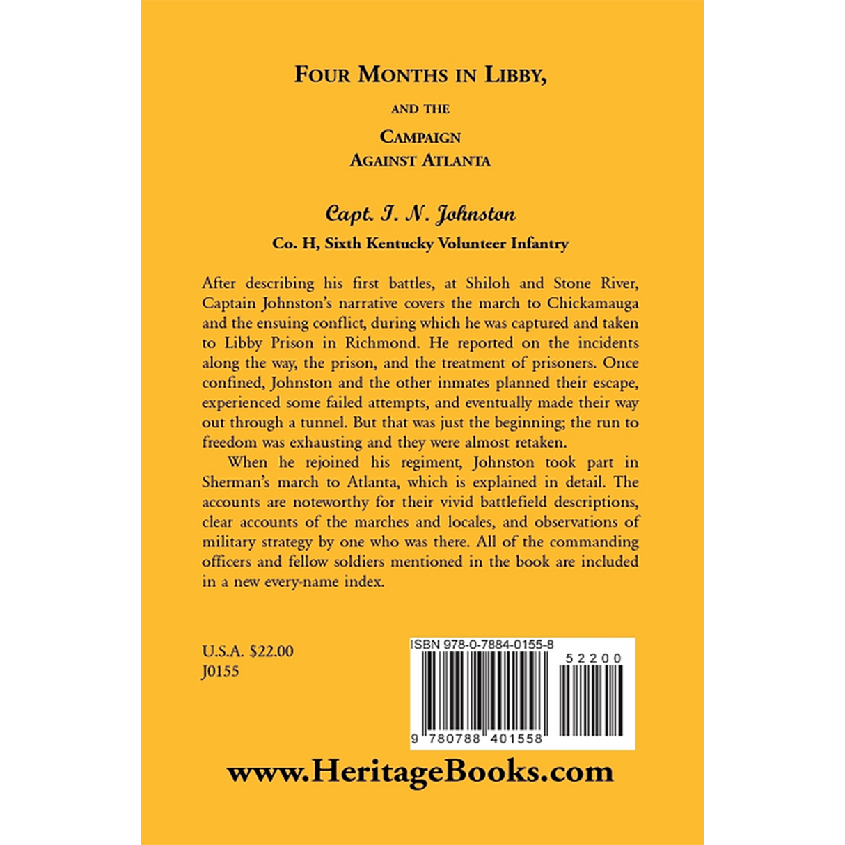Four Months in Libby, and the Campaign Against Atlanta back cover