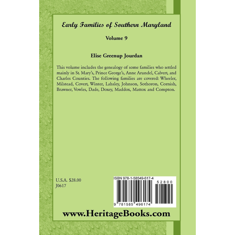 Early Families of Southern Maryland: Volume 9 back cover