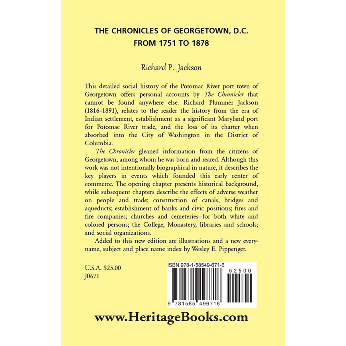 The Chronicles of Georgetown, District of Columbia from 1751 to 1878 back cover