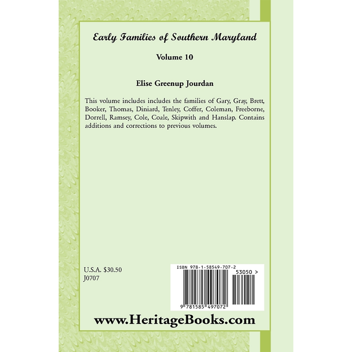 Early Families of Southern Maryland: Volume 10 back cover