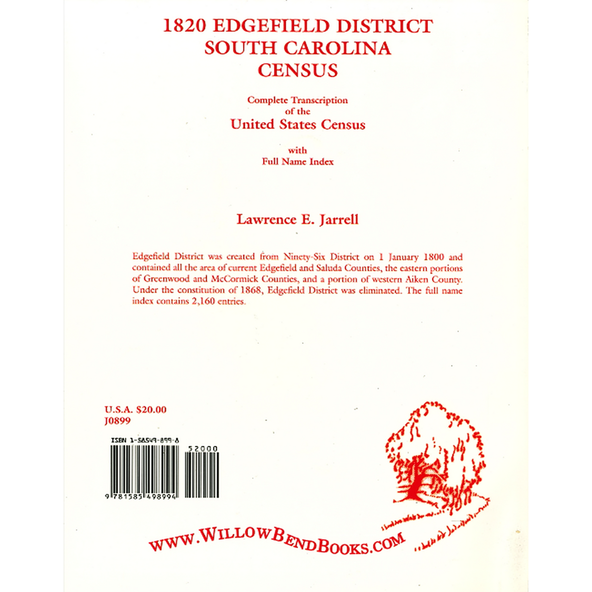 1820 Edgefield District, South Carolina Census back cover