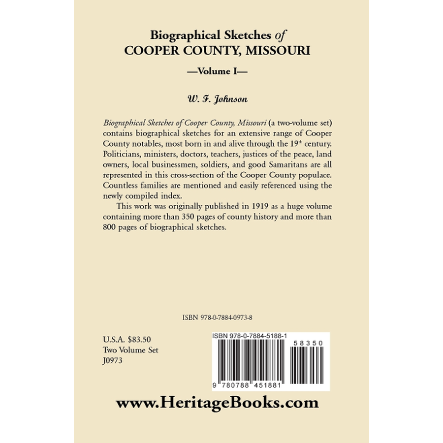 Biographical Sketches of Cooper County, Missouri Volume 1 back cover