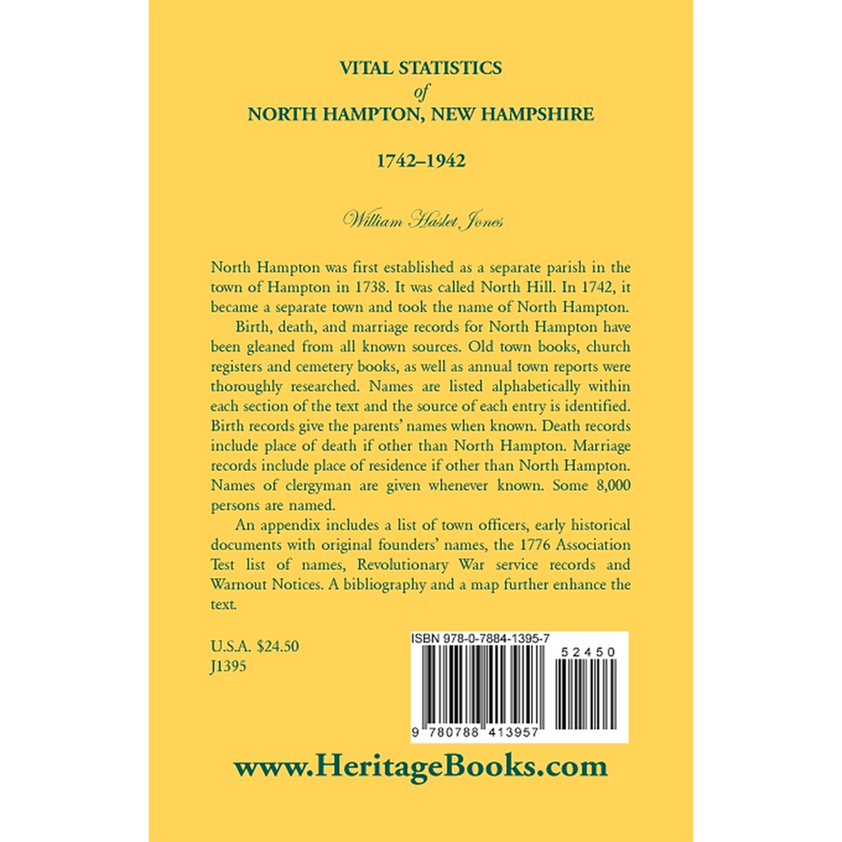 Vital Statistics of North Hampton, New Hampshire, 1742-1942 back cover