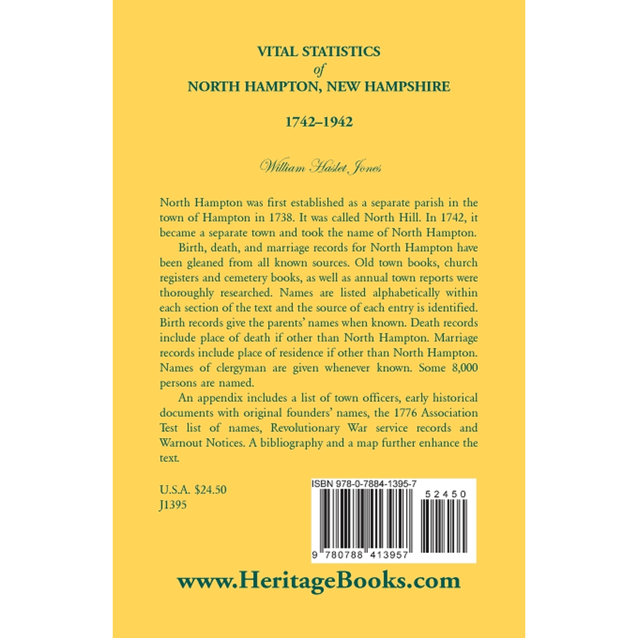 Vital Statistics of North Hampton, New Hampshire, 1742-1942 back cover