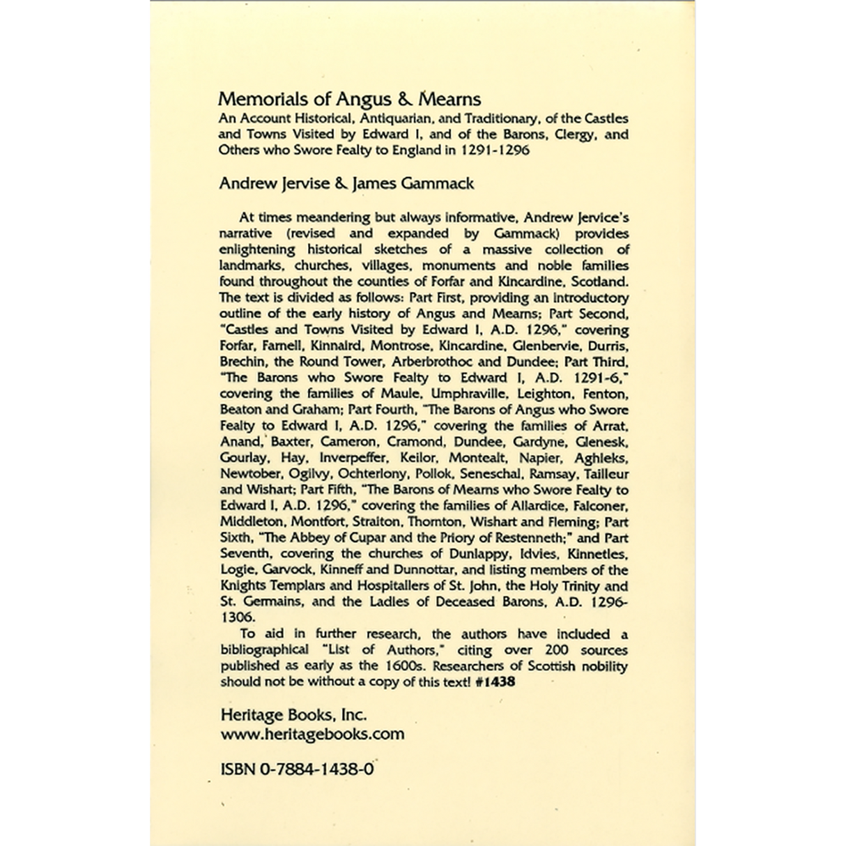 Memorials of Angus and Mearns, Volume 1 back cover