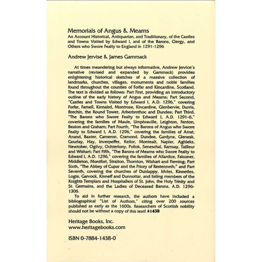 Memorials of Angus and Mearns, Volume 1 back cover