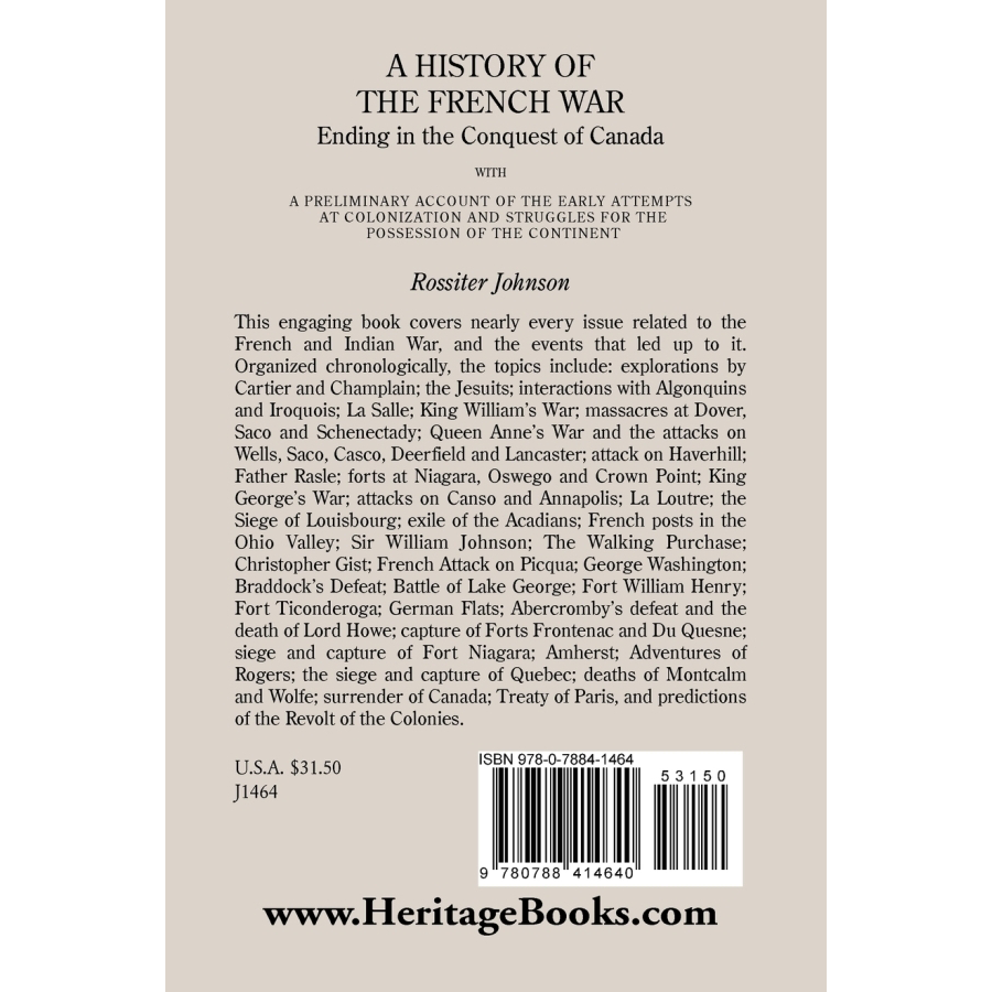 A History of the French War, Ending in the Conquest of Canada back cover