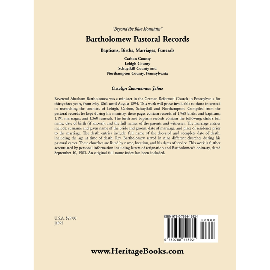 "Beyond the Blue Mountain": Bartholomew Pastoral Records back cover