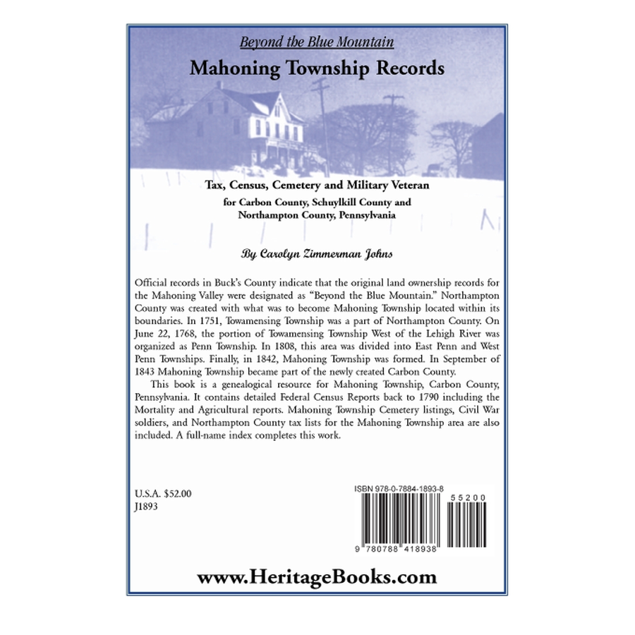 Beyond the Blue Mountain: Mahoning Township Records back cover