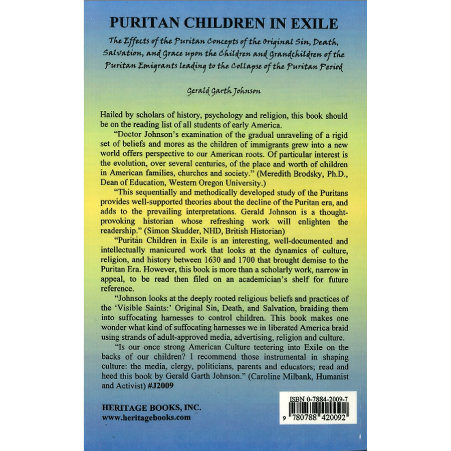 Puritan Children in Exile back cover