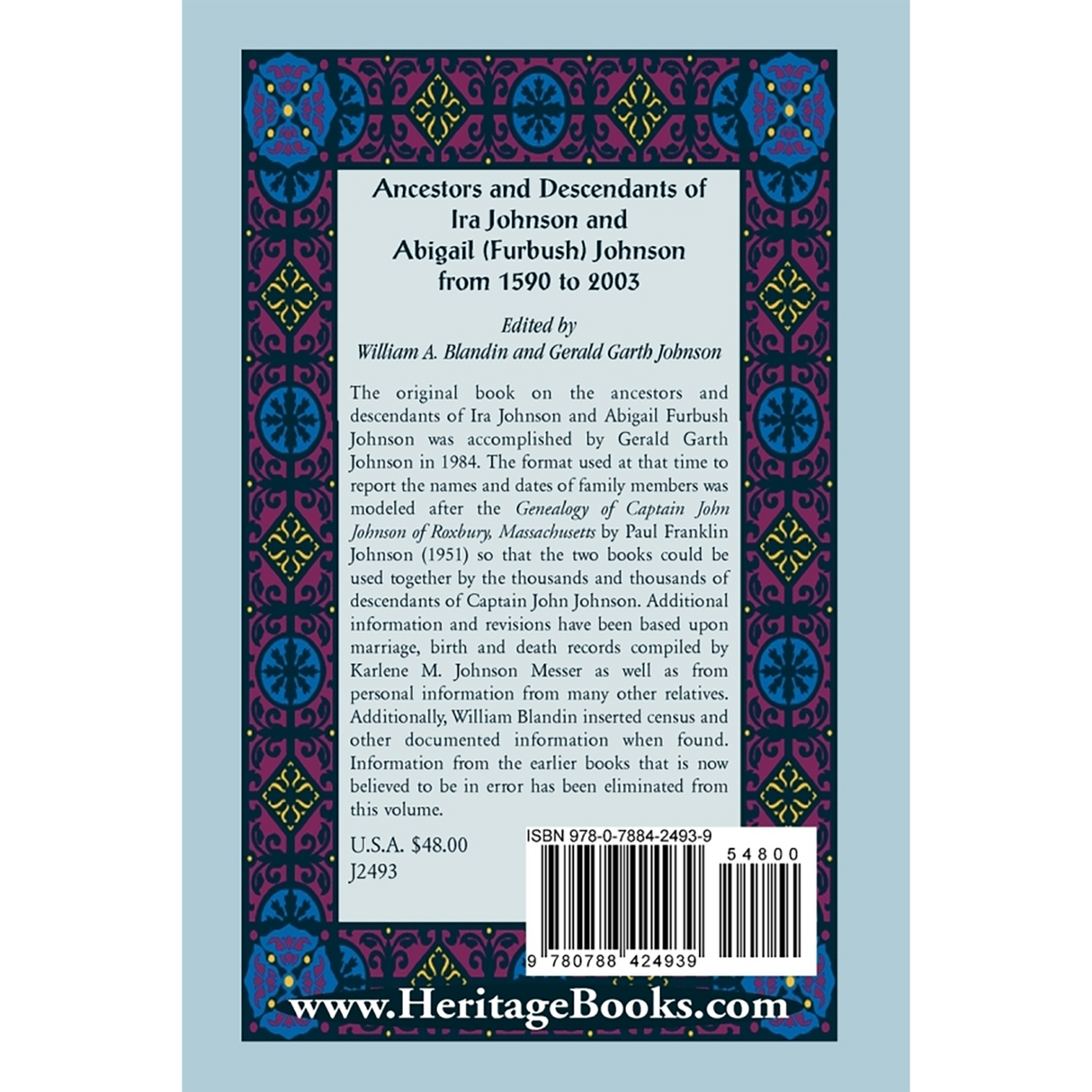Ancestors and Descendants of Ira Johnson and Abigail (Furbush) Johnson from 1590-2003 back cover