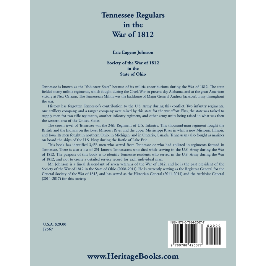 Tennessee Regulars in the War of 1812 back cover