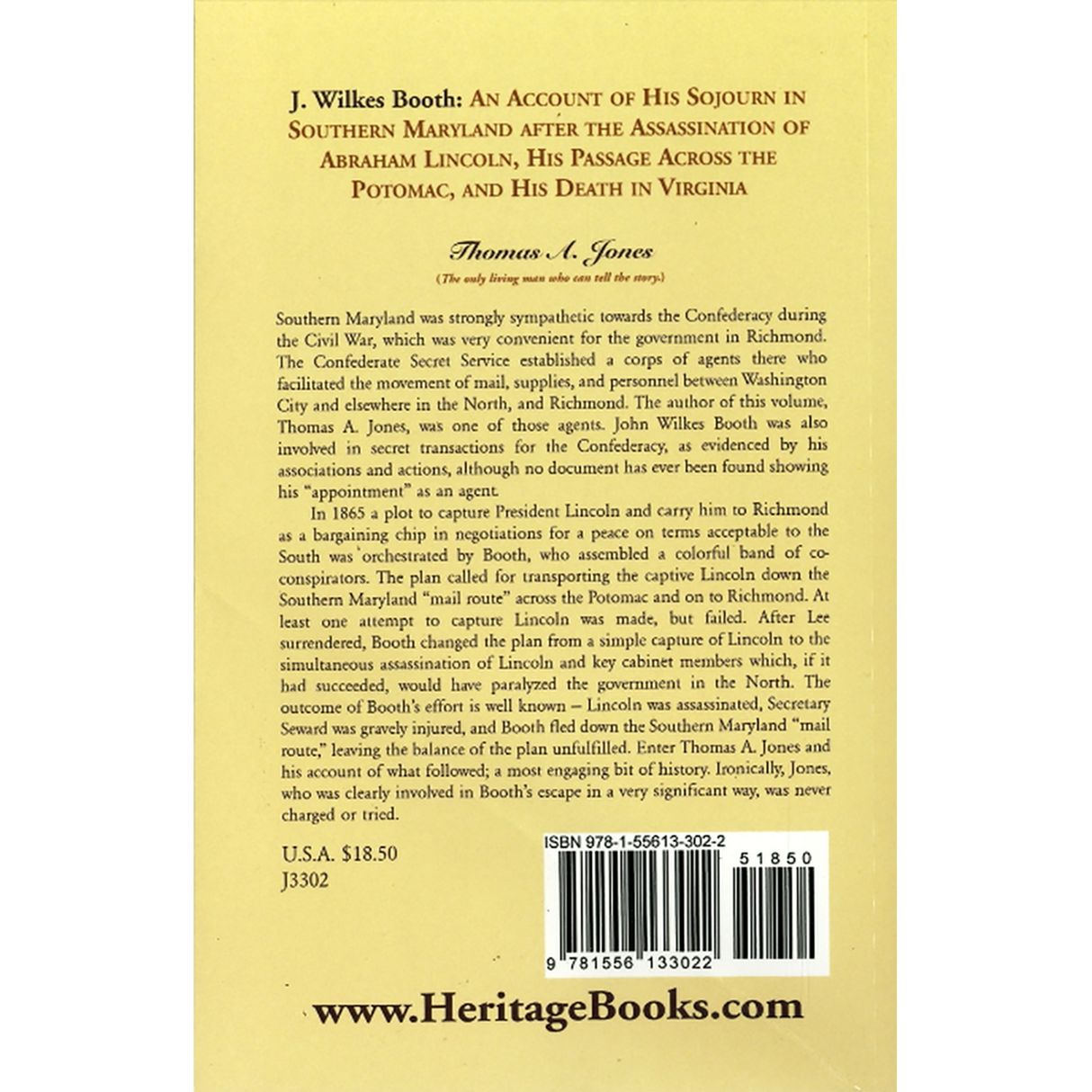J. Wilkes Booth: An Account of His Sojourn in Southern Maryland after the Assassination of Abraham Lincoln back cover