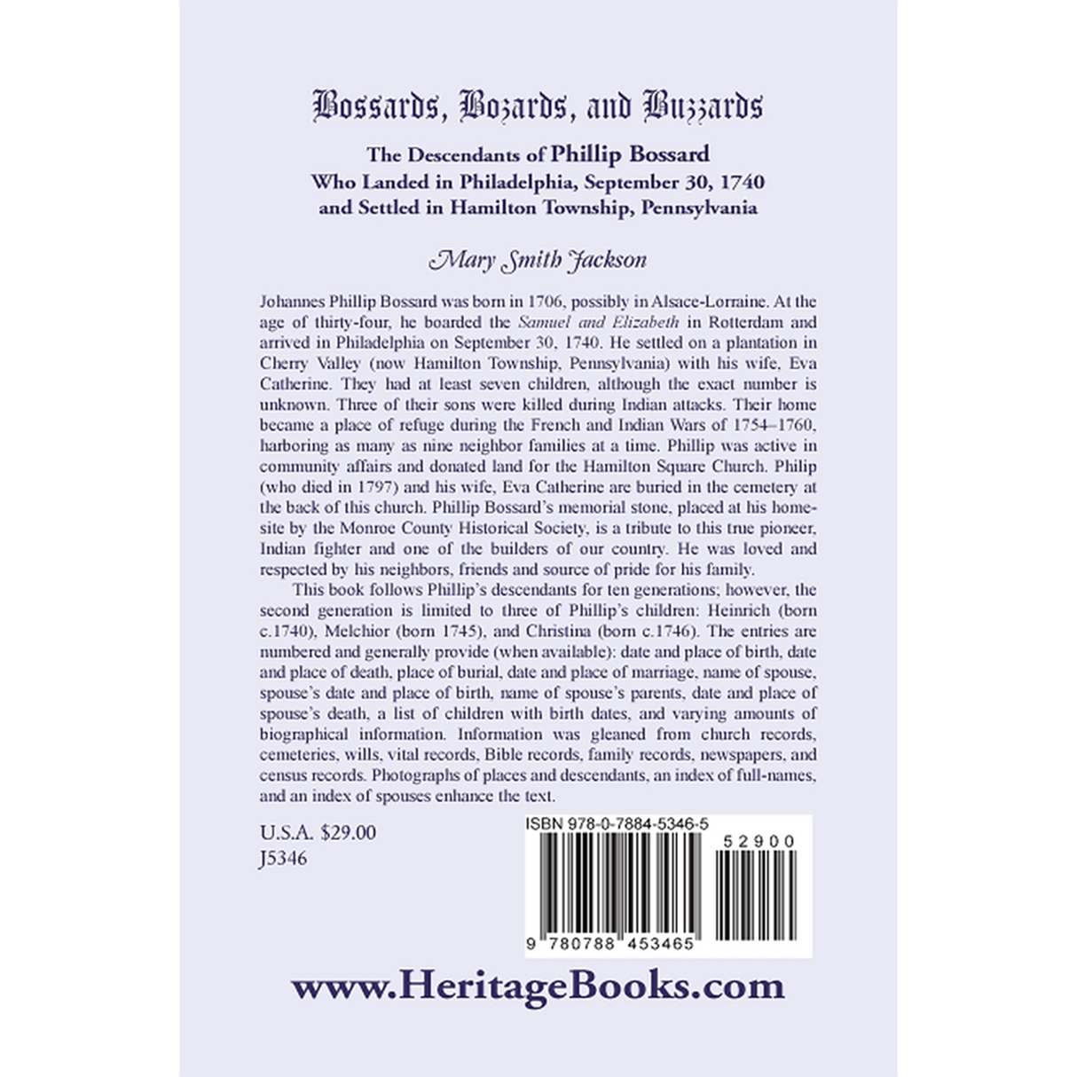 Bossards, Bozards, and Buzzards: The Descendants of Phillip Bossard back cover