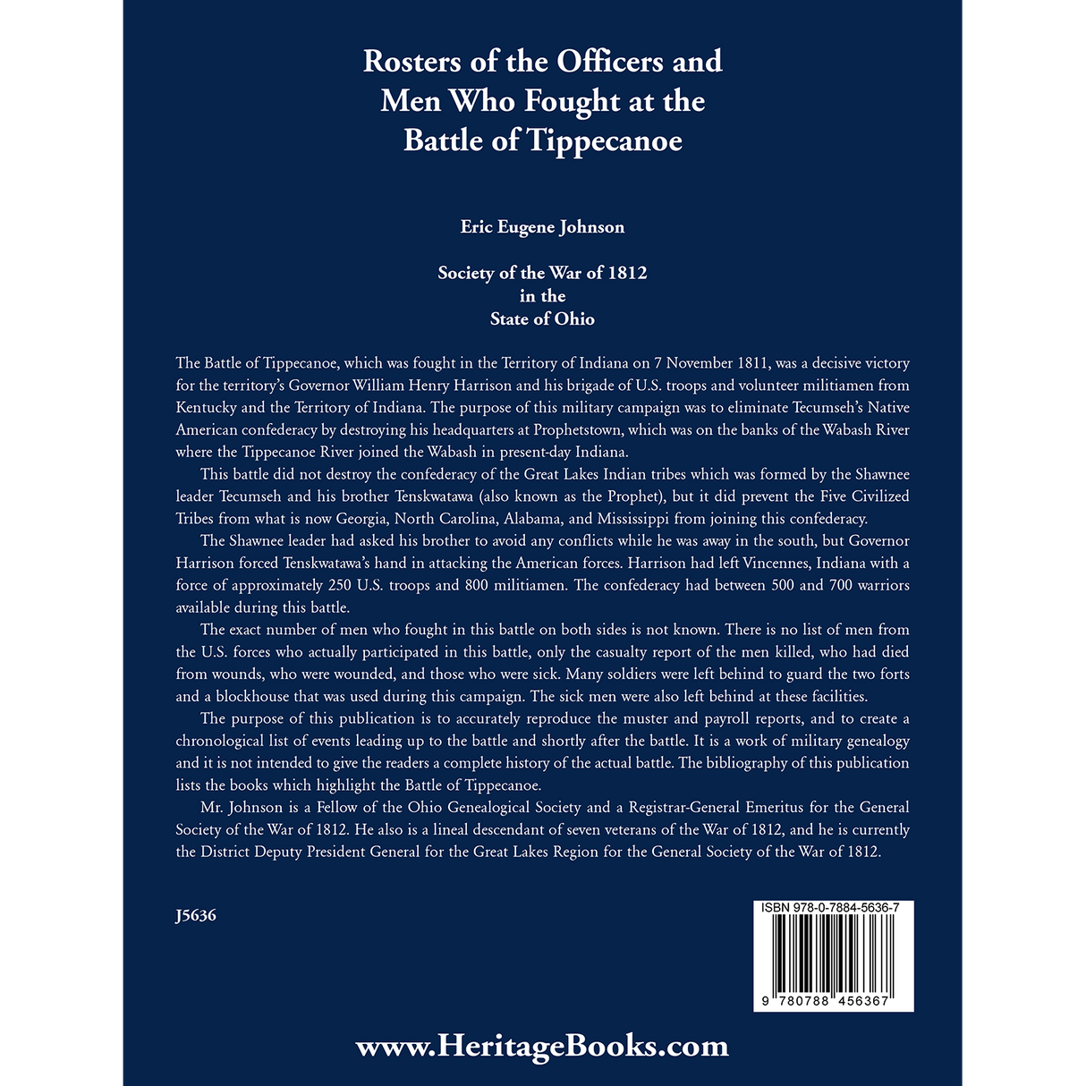 Rosters of the Officers and Men Who Fought at the Battle of Tippecanoe back cover
