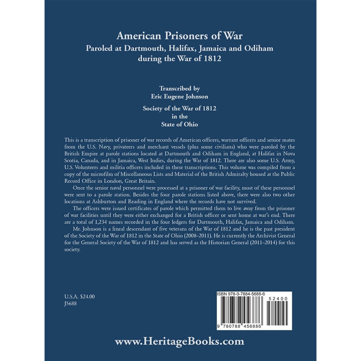 American Prisoners of War Paroled at Dartmouth, Halifax, Jamaica and Odiham during the War of 1812 back cover