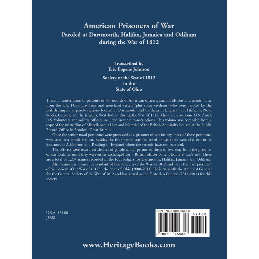 American Prisoners of War Paroled at Dartmouth, Halifax, Jamaica and Odiham during the War of 1812 back cover