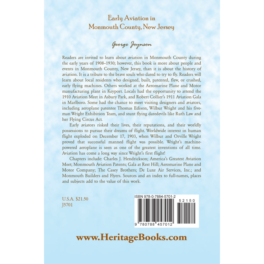 Early Aviation in Monmouth County, New Jersey back cover