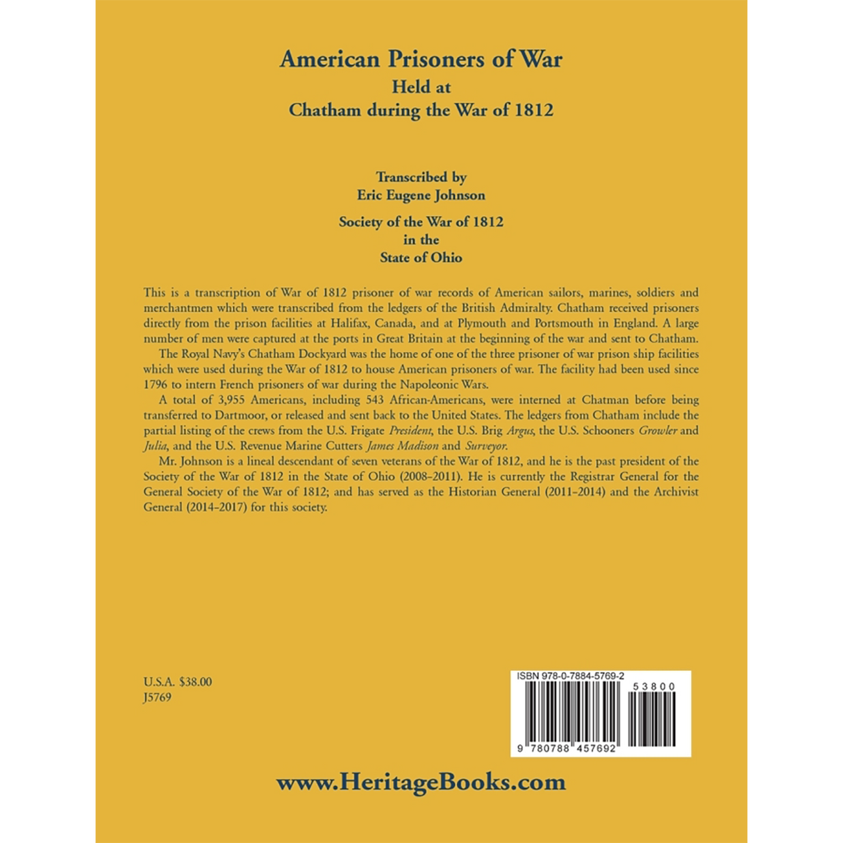 American Prisoners of War Held at Chatham During the War of 1812 back cover