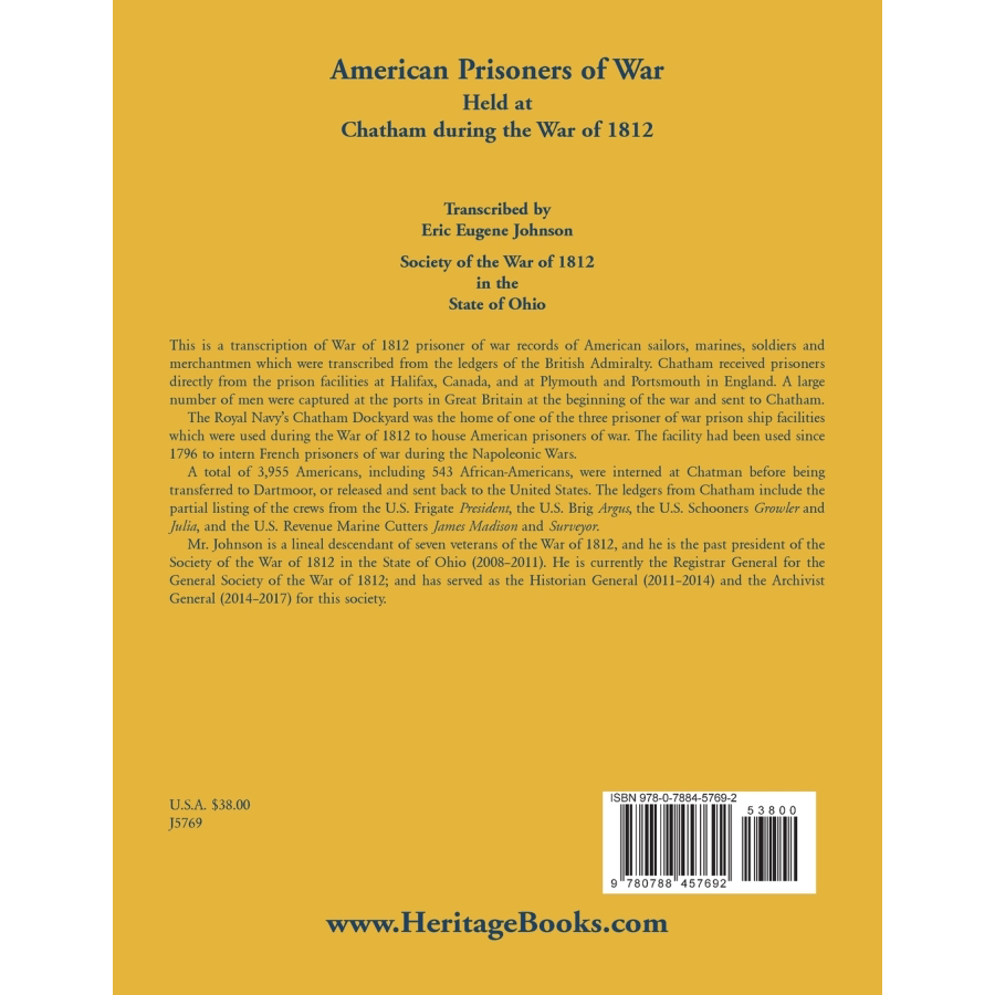 American Prisoners of War Held at Chatham During the War of 1812 back cover