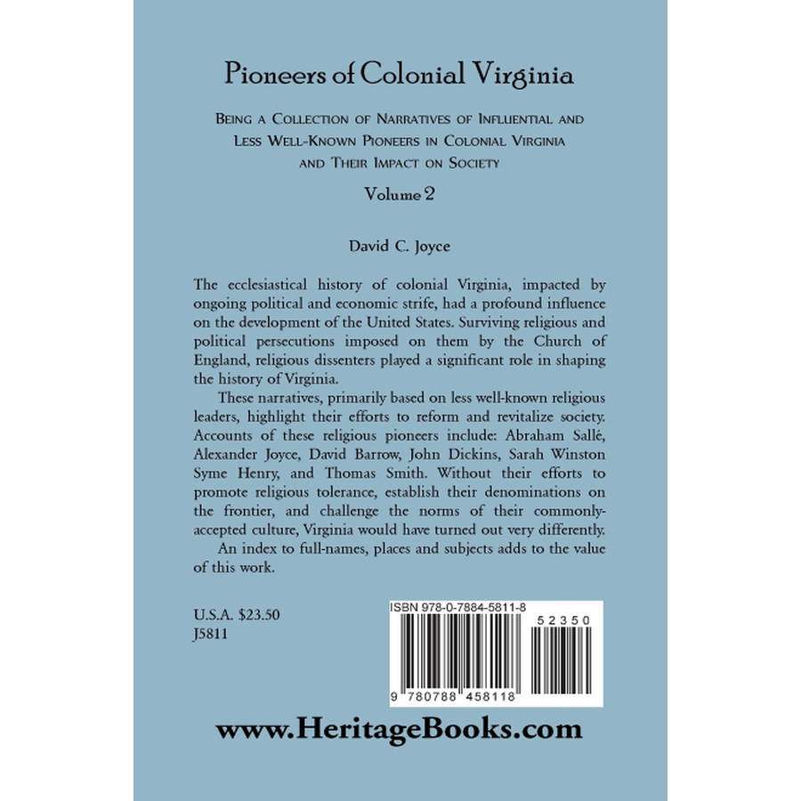 Colonial Pioneers of Virginia, Volume 2 back cover