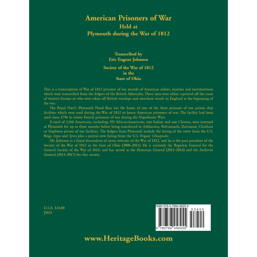 American Prisoners of War Held at Plymouth during the War of 1812 back cover