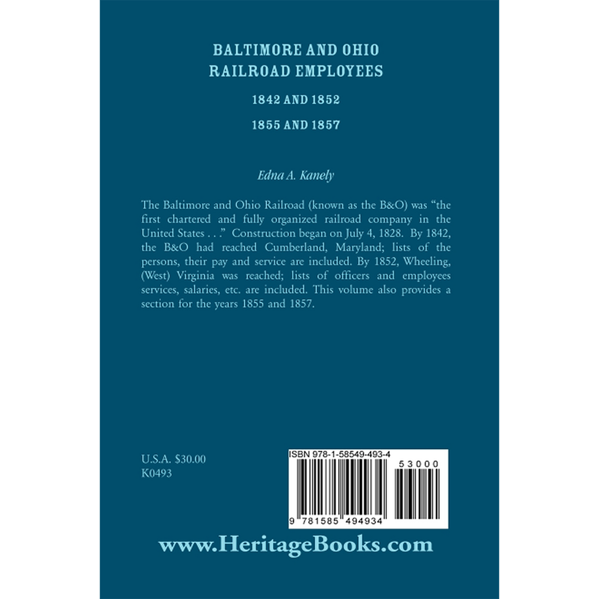 Baltimore and Ohio Railroad Employees 1842 and 1852, 1855 and 1857 back cover