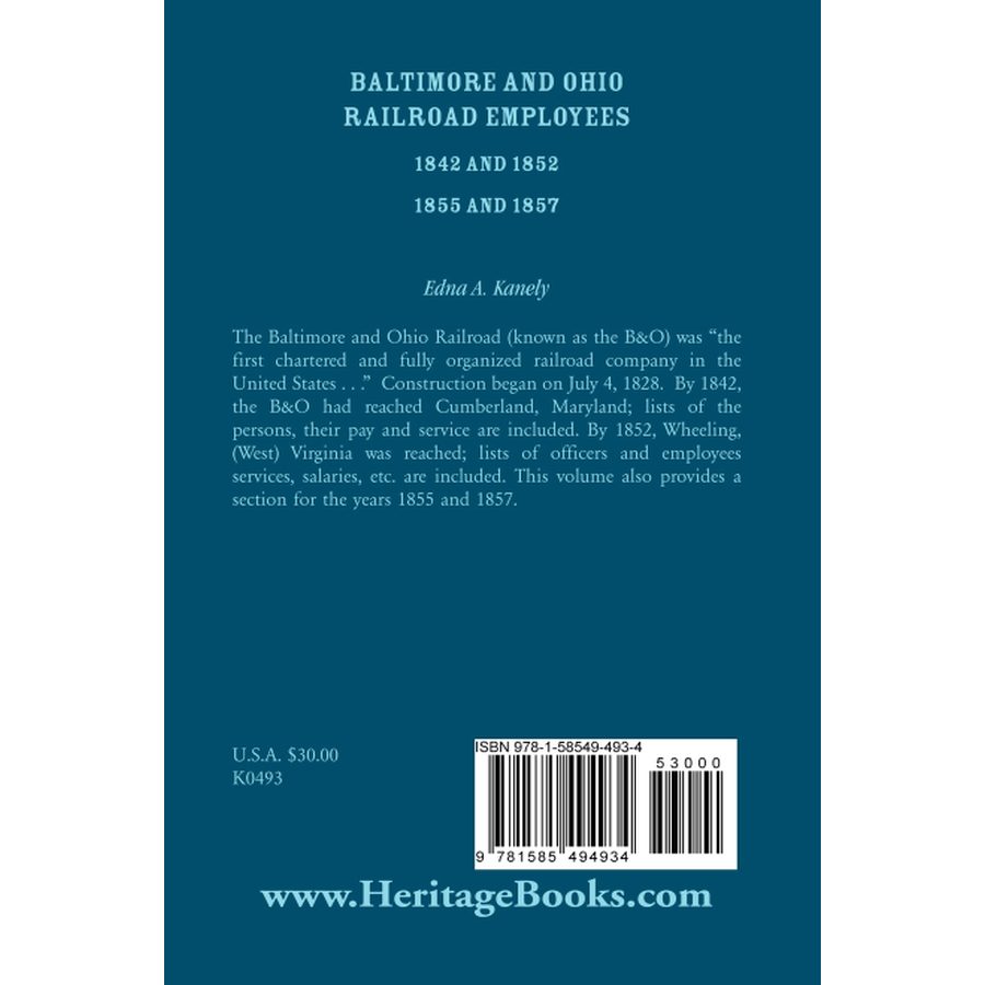 Baltimore and Ohio Railroad Employees 1842 and 1852, 1855 and 1857 back cover