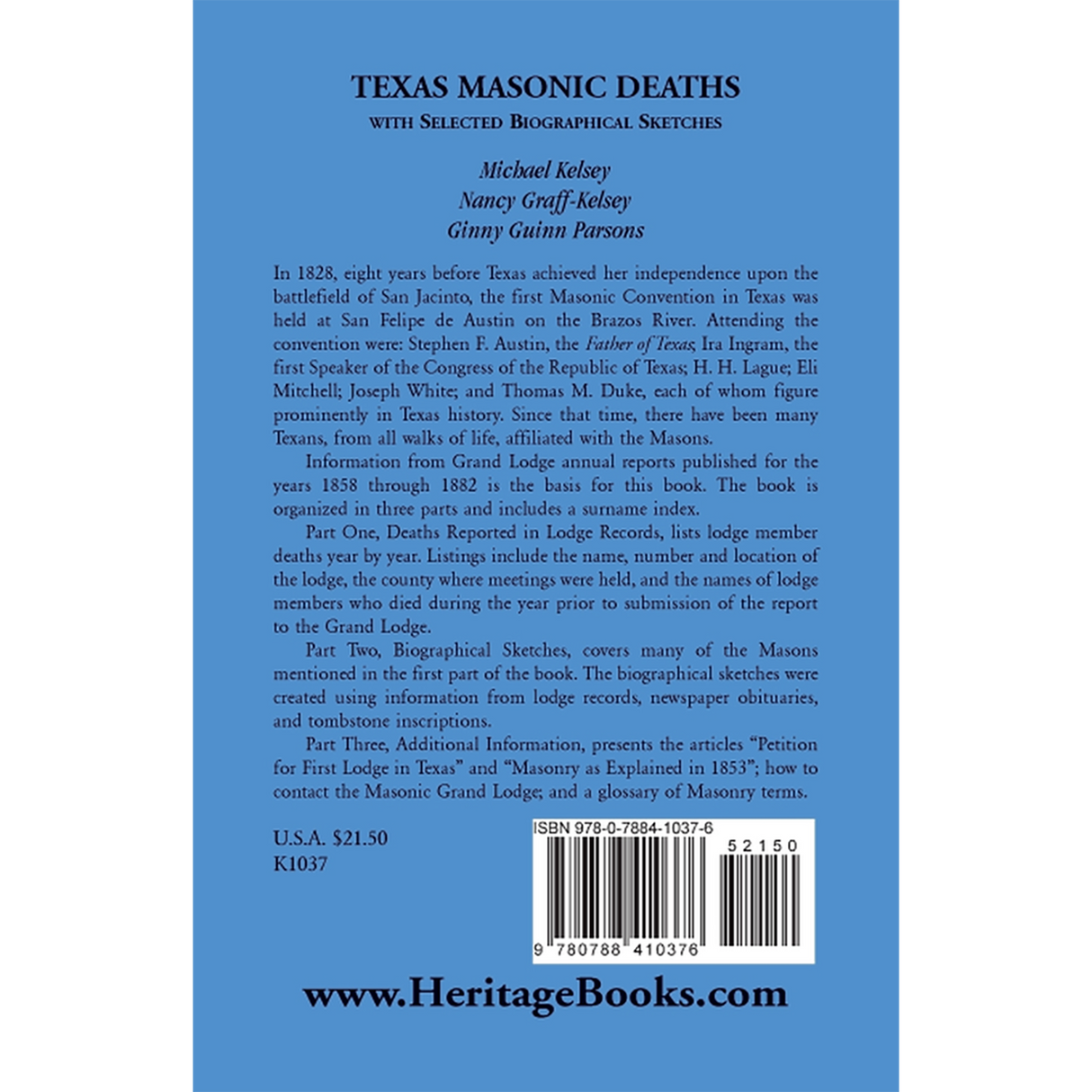 Texas Masonic Deaths with Selected Biographical Sketches back cover