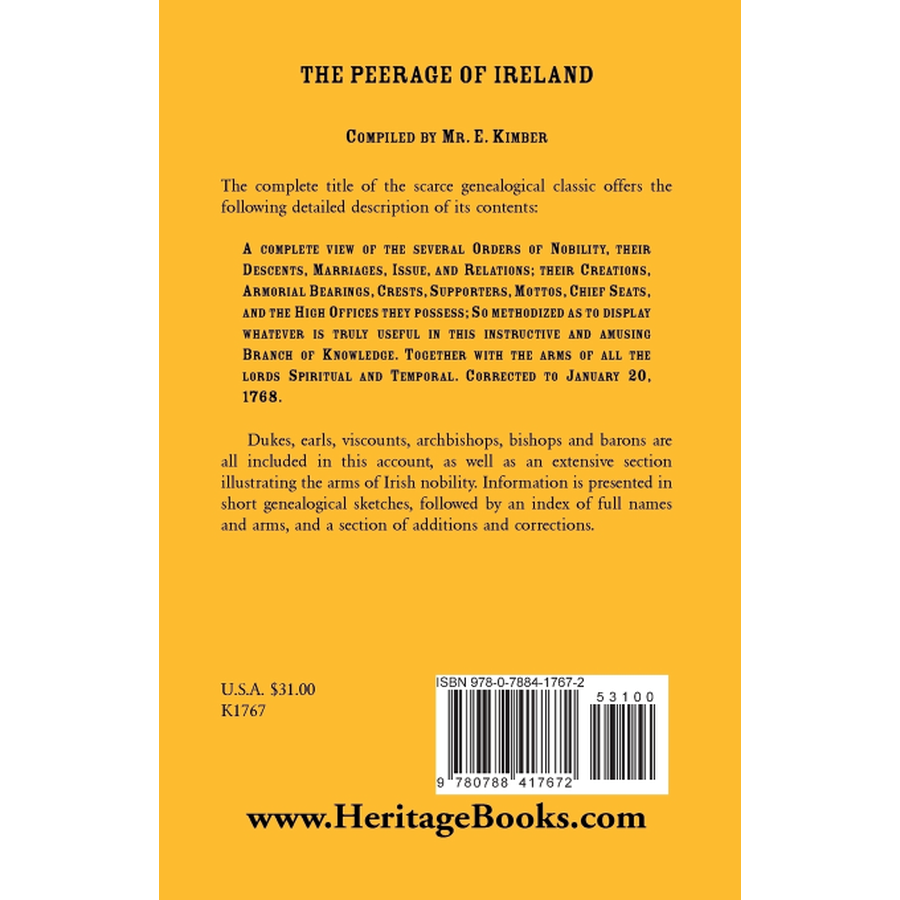 The Peerage of Ireland back cover