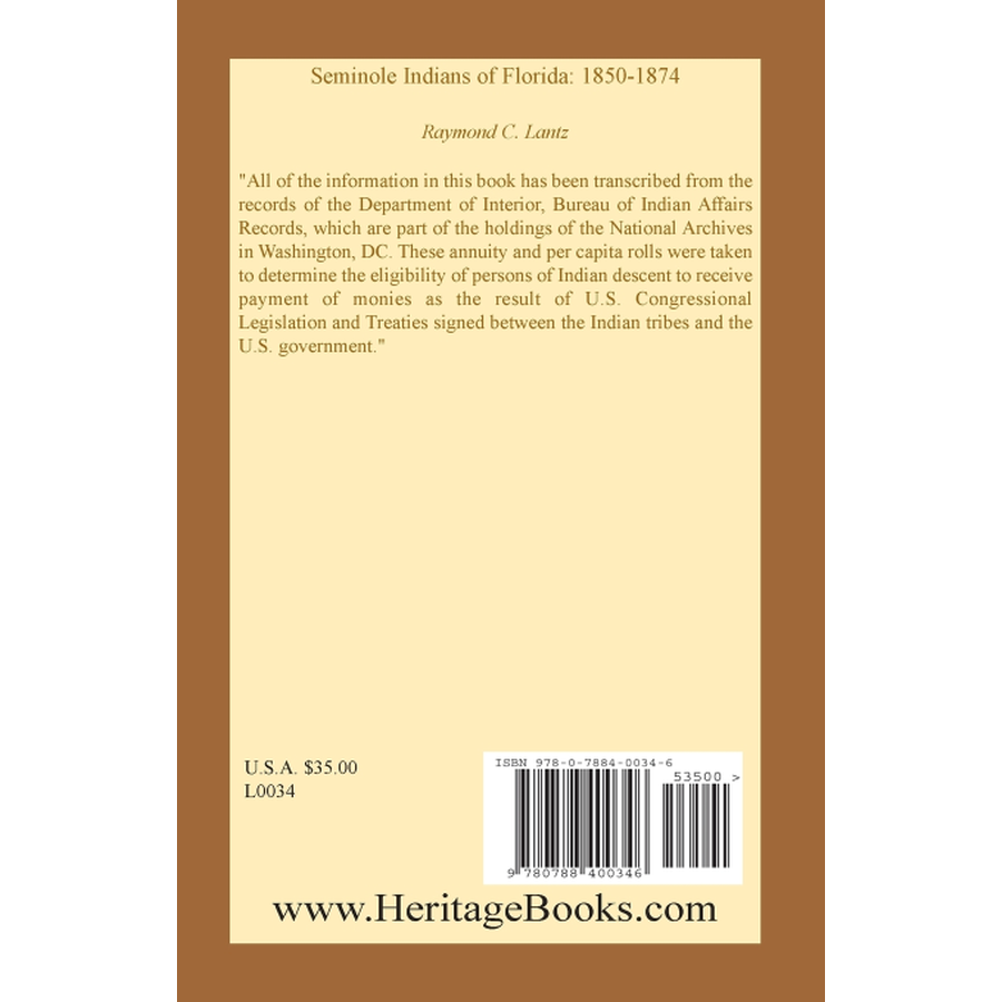 Seminole Indians of Florida: 1850-1874 back cover