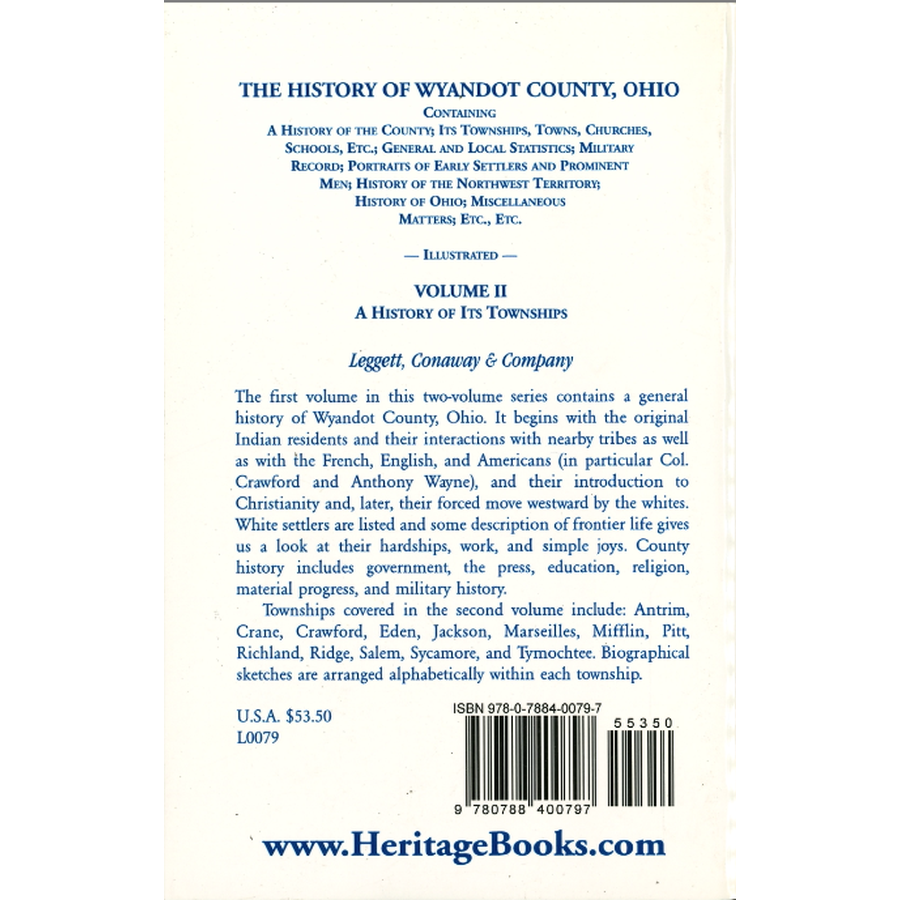 The History of Wyandot County, Ohio, Volume 2: A History of its Townships back cover