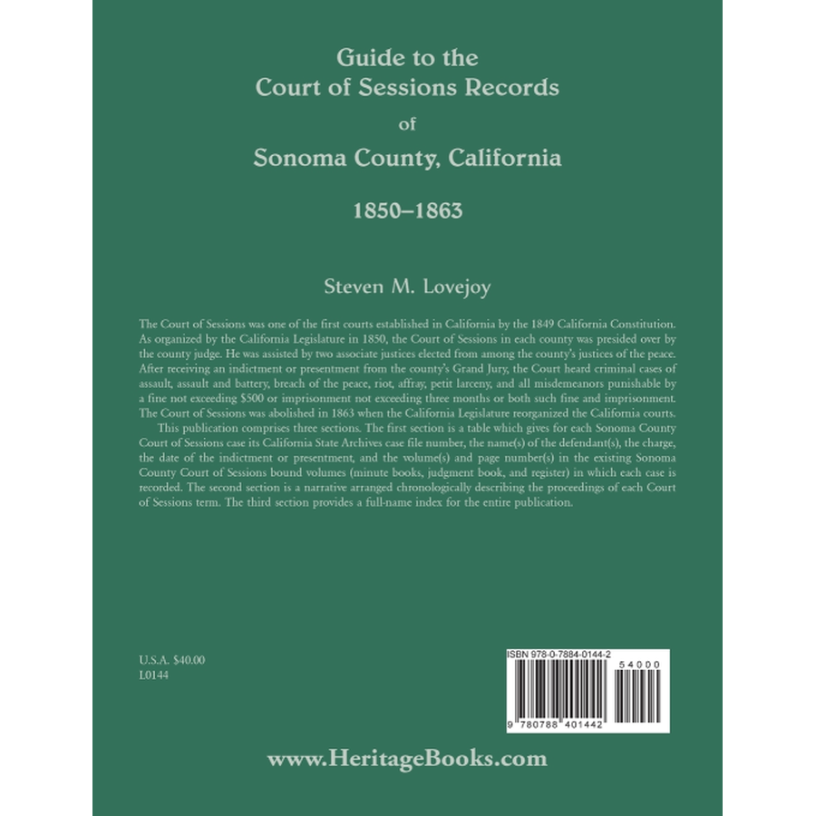 Guide to the Court of Sessions Records of Sonoma County, California, 1850-1863 back cover