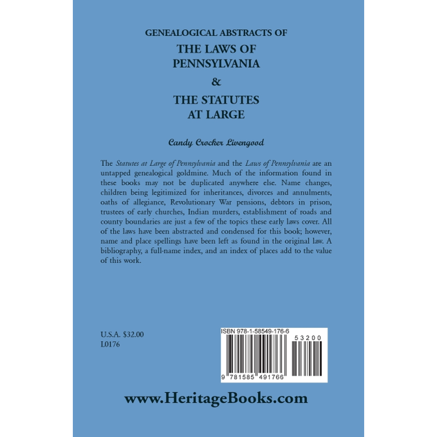 Genealogical Abstracts of the Laws of Pennsylvania and the Statutes at Large back cover