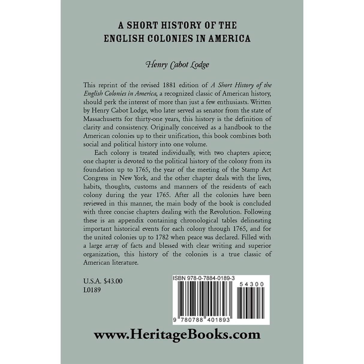 A Short History of the English Colonies in America back cover