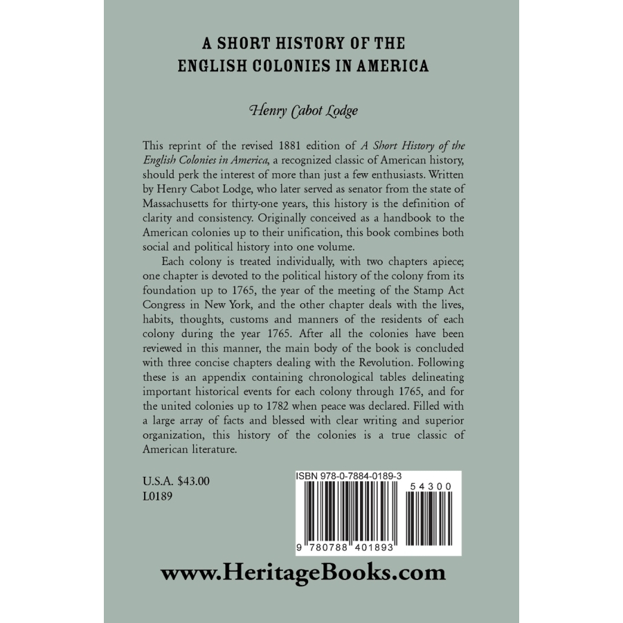 A Short History of the English Colonies in America back cover