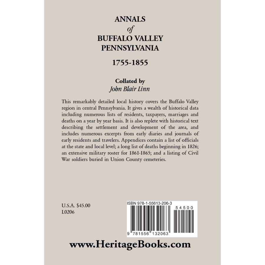 Annals of Buffalo Valley, Pennsylvania back cover