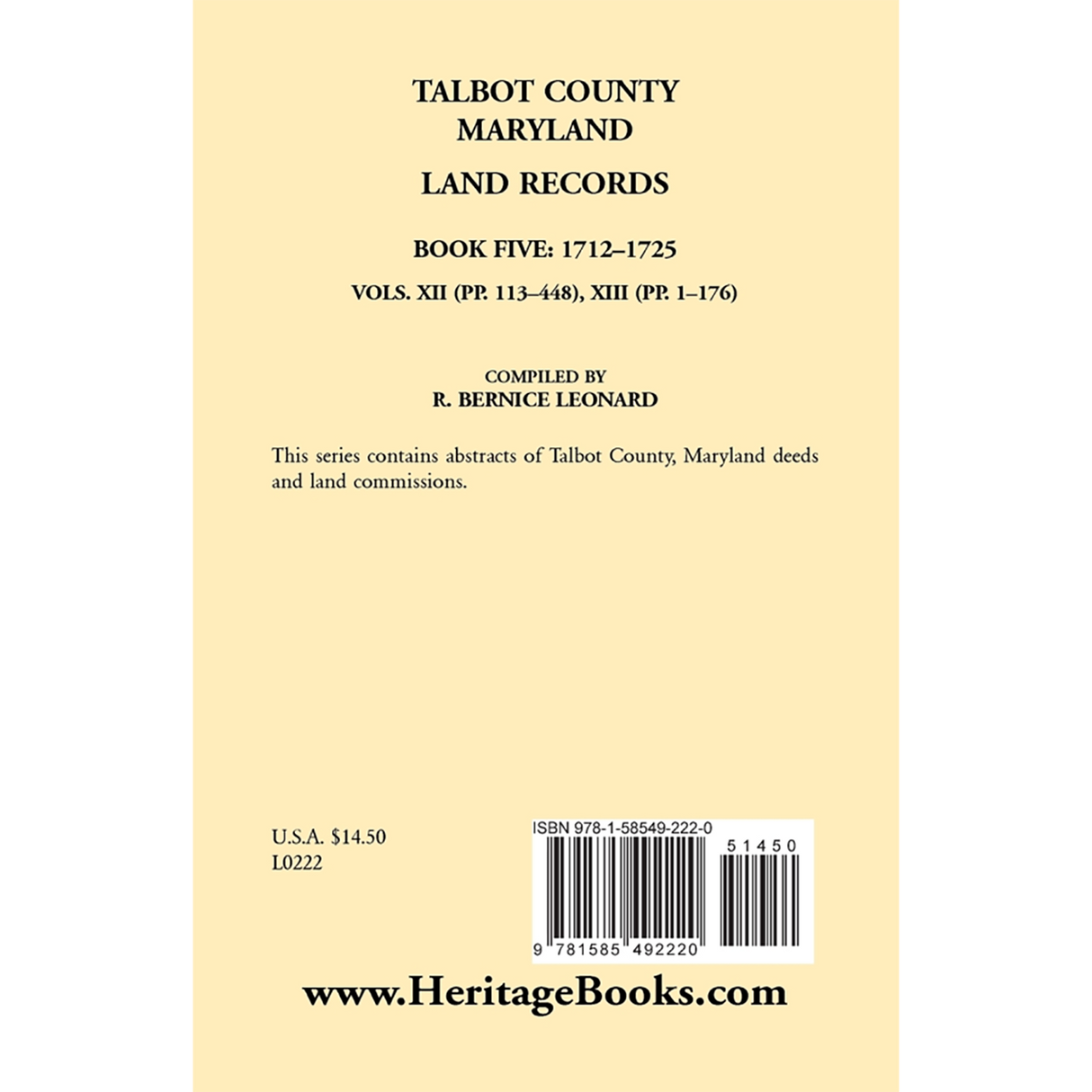 Talbot County, Maryland Land Records: Book 5, 1712-1725 back cover