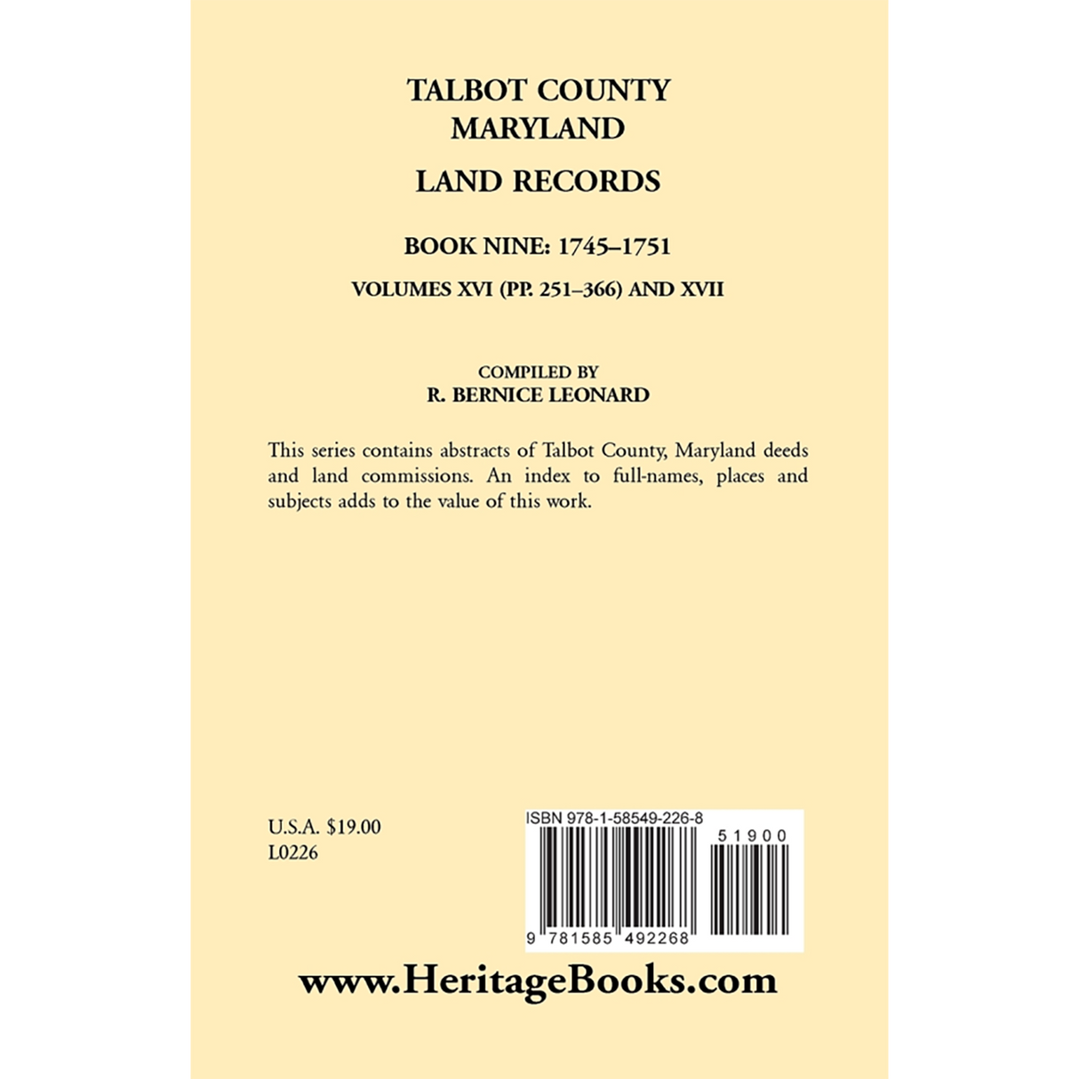 Talbot County, Maryland Land Records: Book 9, 1745-1751 back cover