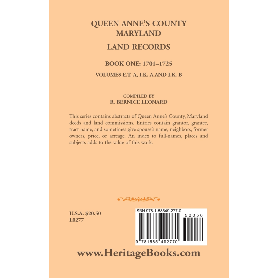 Queen Anne's County, Maryland Land Records, Book 1: 1701-1725 back cover