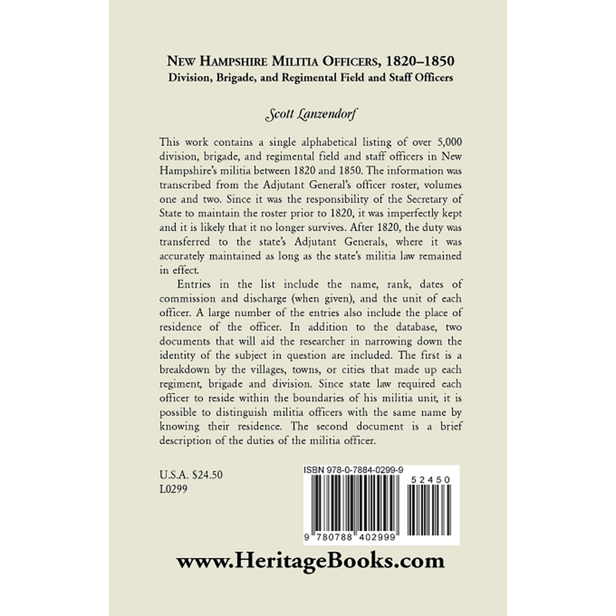 New Hampshire Militia Officers, 1820-1850: Division, Brigade, and Regimental Field and Staff Officers back cover