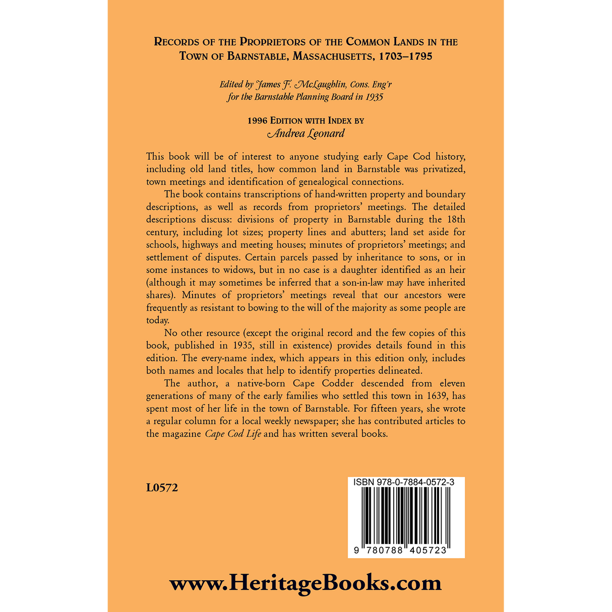 Records of the Proprietors of the Common Lands in the Town of Barnstable, Massachusetts, 1703-1795 back cover