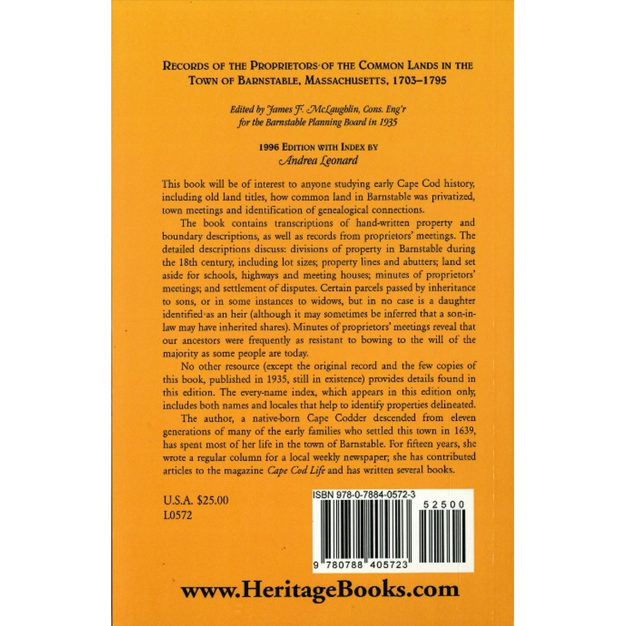 Records of the Proprietors of the Common Lands in the Town of Barnstable, Massachusetts, 1703-1795 back cover